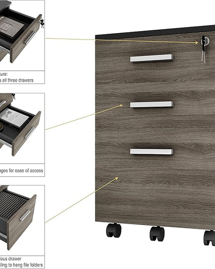 Lazio File Cabinet with Lock - Filing Cabinet for Home and Office - 3 Drawer Small Rolling File Cabinet -Wood Printer Stand with Storage for A4 Size/Legal Documents, File Folders (SLATE GRAY/Black) - LeafyLoom