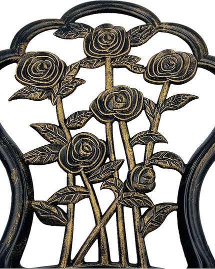 KAILI Outdoor Furniture Bistro Set with Rose Pattern 1 Table 2 Chairs for Garden Patio Porch (Rose-Bronzed) - LeafyLoom