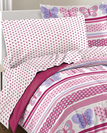 Dream Factory Butterfly Dots Ultra Soft Microfiber Girls Comforter Set, Pink, Full - LeafyLoom