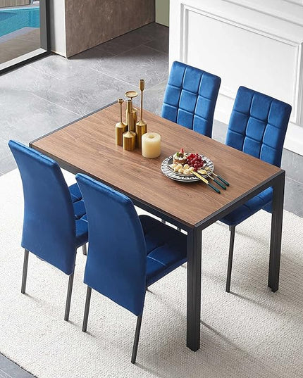NicBex Dining Table Set for 4 Kitchen Table Set 5-Piece Dining Set Including Velvet High Back Nordic Dining Chair & Creative Design MDF Dining Table for Kitchen, Dining Room, Blue - LeafyLoom
