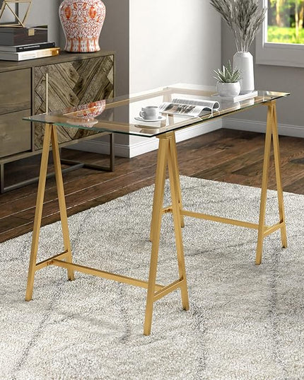 Tulsa Rectangular 48" Wide Desk in Brass - LeafyLoom