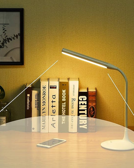DAC LED Desk Lamp, Eye Care Table Lamp, 360 Degree Flexible Gooseneck, Continuously Dimmable, 3 Color Modes, Touch-Sensitive Control Panel, 40-Minute Auto Shut-Off Timer, White, 6W - LeafyLoom