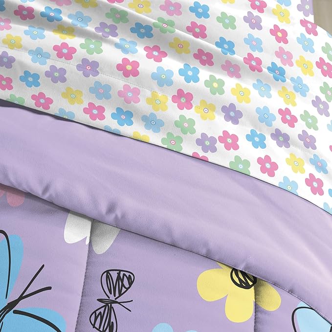 Dream Factory Sweet Butterfly Ultra Soft Microfiber Girls Comforter Set, Purple, Twin - LeafyLoom