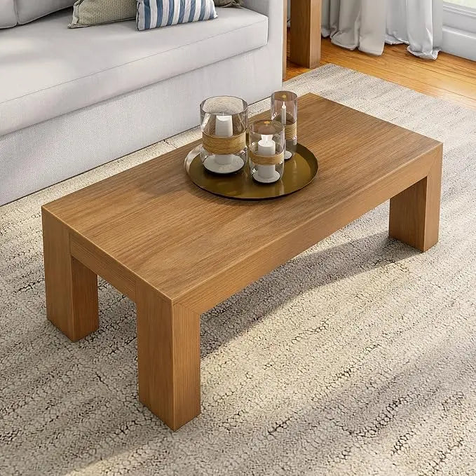 Plank+Beam Modern Rectangular Coffee Table, Solid Wood, 48 Inch, Medium Sized Coffee Table, Center Tables for Small Spaces, Living Space Medium Tea Table, Pecan Wirebrush - LeafyLoom