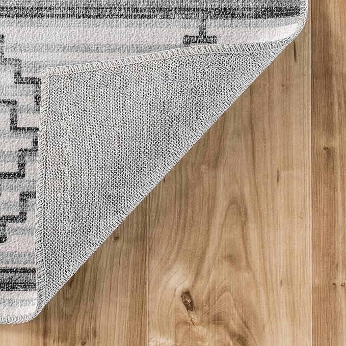 nuLOOM Bonny Diamond Striped Machine Washable Ultra Thin Area Rug, 4' x 6', Ivory - LeafyLoom