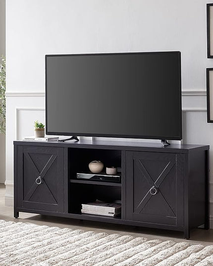 Henn&Hart Rectangular TV Stand for TV's up to 65" in Black, Electric Fireplace TV Stands for the Living Room - LeafyLoom