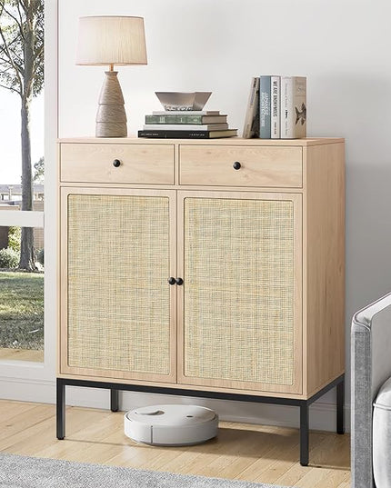 Brafab Rattan Cabinet Storage Sideboard Buffet Table Accent Console for Living Room Entryway Kitchen Dining Room 2 Drawers - LeafyLoom