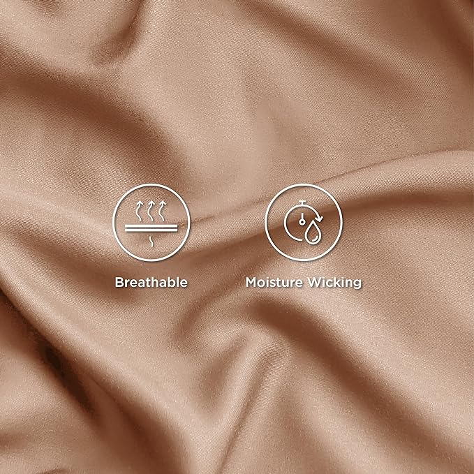 Bedsure Twin XL Sheet Set Dorm Bedding, Cooling Sheets Twin Extra Long Sheets, Rayon Derived from Bamboo, Deep Pocket Up to 16", Hotel Luxury Silky Bedding Sheets & Pillowcases, Taupe - LeafyLoom