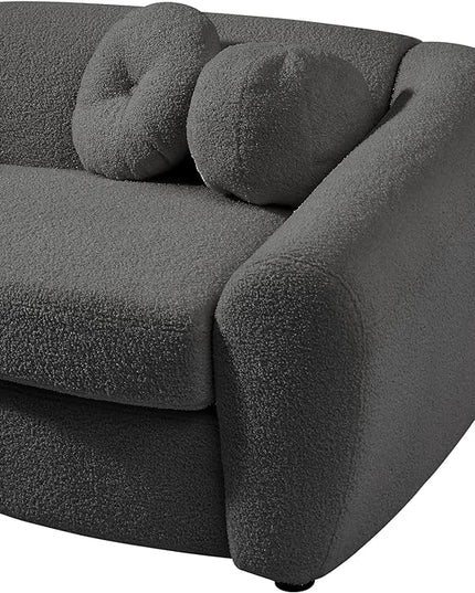 Seater Sofa&Couch Modern Cloud Curved Sofa Comfy Boucle Couch, Luxury 3 Teddy Fabric Upholstered Leisure Deap Seat Sectional Sofá with 5 Decorative Throw Pillows for Living Room, 87.7", Grey-338 - LeafyLoom