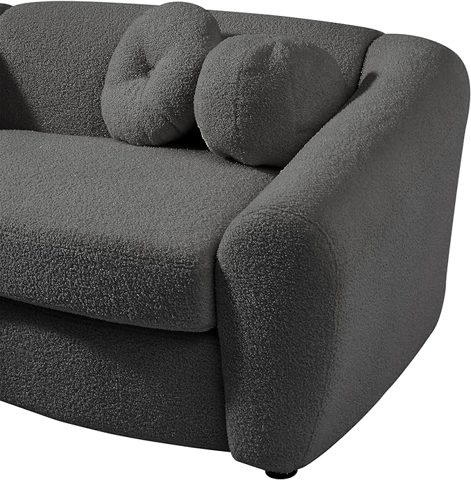 Seater Sofa&Couch Modern Cloud Curved Sofa Comfy Boucle Couch, Luxury 3 Teddy Fabric Upholstered Leisure Deap Seat Sectional Sofá with 5 Decorative Throw Pillows for Living Room, 87.7", Grey-338 - LeafyLoom