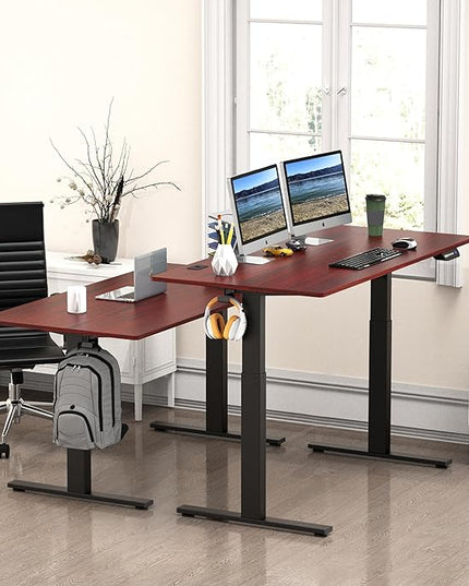 SHW 55-Inch Large Electric Height Adjustable Standing Desk, 55 x 28 Inches, Cherry - LeafyLoom