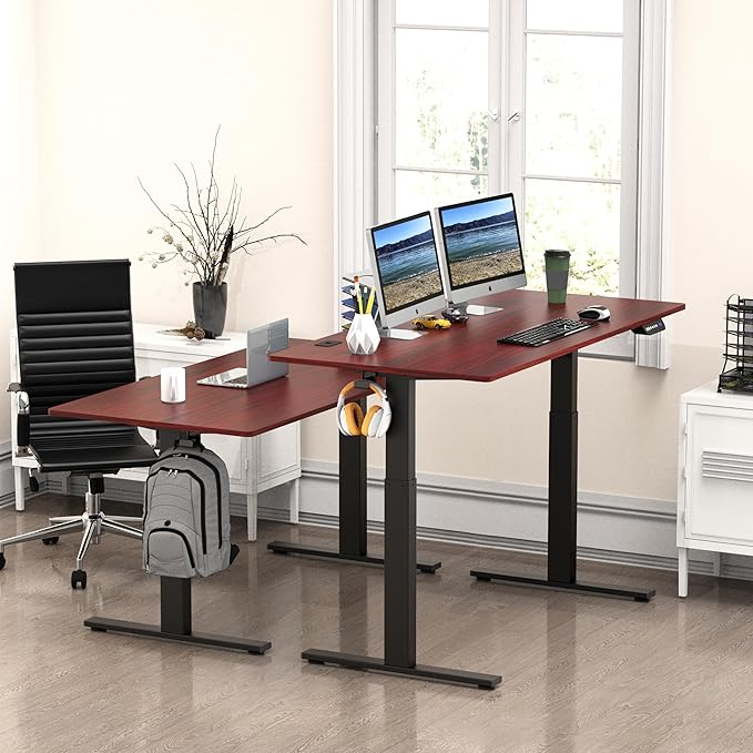 SHW 55-Inch Large Electric Height Adjustable Standing Desk, 55 x 28 Inches, Cherry - LeafyLoom