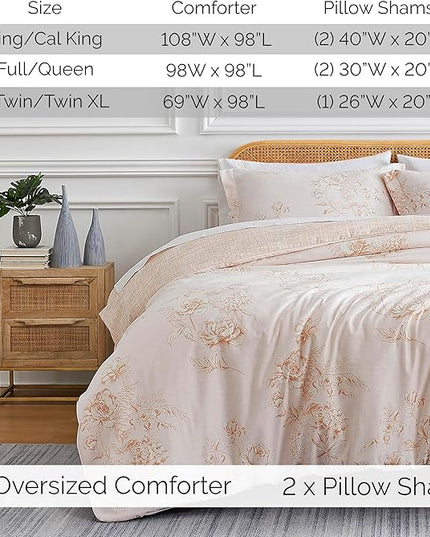 Southshore Fine Living, Inc. Twin Comforter Bedding Set, Down Alternative Floral Comforter with Matching Sham for Twin and Twin XL Beds, Reversible Print is 2 Colors in 1, Taupe & White - LeafyLoom