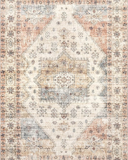 nuLOOM Emani Machine Washable Medallion Ultra Thin Area Rug, 4' x 6', Multi - LeafyLoom