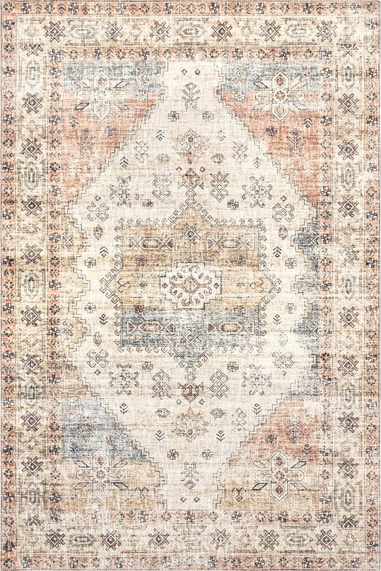nuLOOM Emani Machine Washable Medallion Ultra Thin Area Rug, 4' x 6', Multi - LeafyLoom