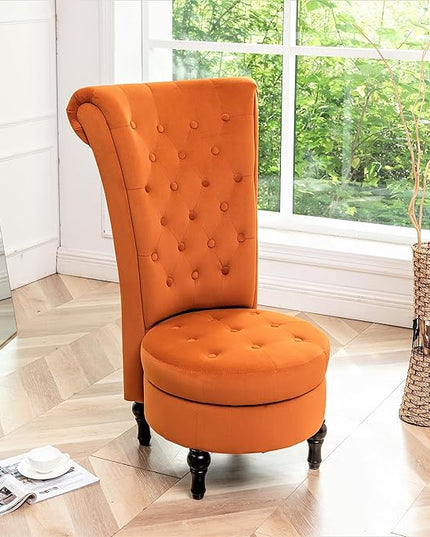 Red Orange Velvet Accent Chair for Vanity with Storage and Luxurious Upholstery, Retro Design and Versatile Usage for Livingroom, Bedroom, Lounge and Office - LeafyLoom