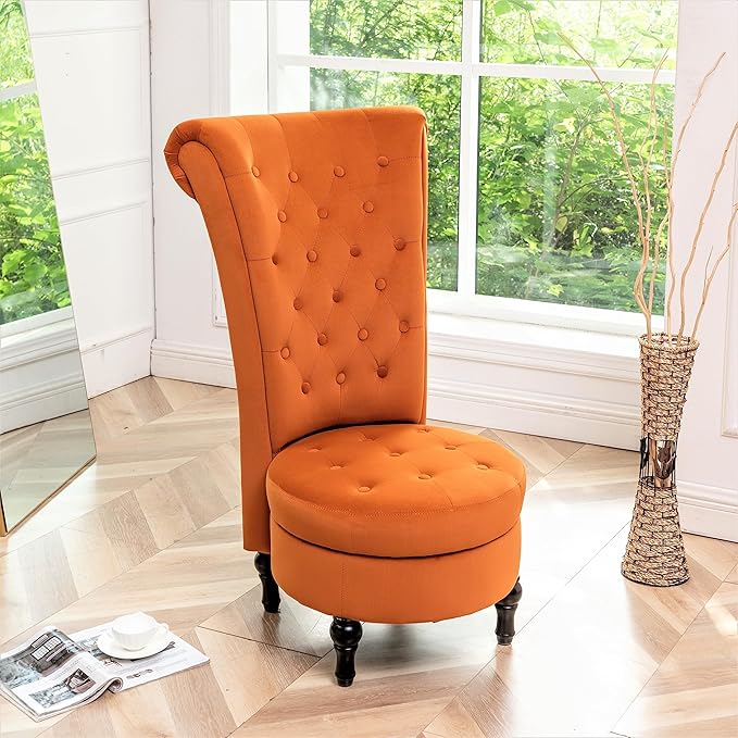 Red Orange Velvet Accent Chair for Vanity with Storage and Luxurious Upholstery, Retro Design and Versatile Usage for Livingroom, Bedroom, Lounge and Office - LeafyLoom