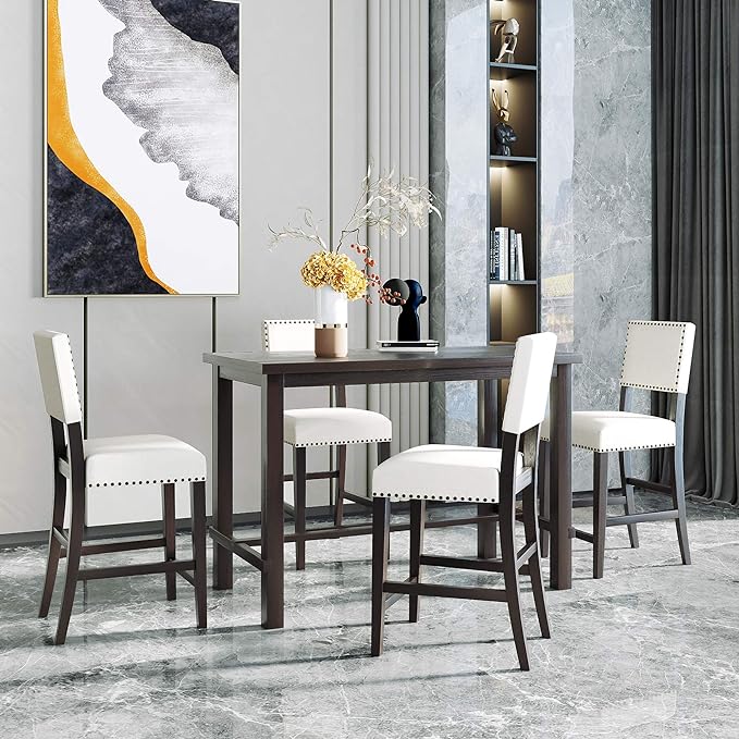NicBex Dining Room Table Set for 4 Kitchen Table Set 5-Piece Counter Height Dining Set, Classic Elegant Table and 4 Chairs for Small Space, Apartment, Home, Office, Espresso - LeafyLoom