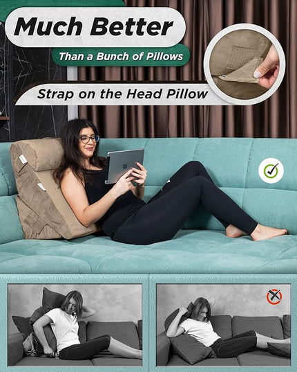 Lunix 3pcs Orthopedic Bed Wedge Pillow Set, Post Surgery Memory Foam for Back, Leg & Knee Pain Relief, Sitting Pillow, Adjustable Pillows for Acid Reflux and GERD for Sleeping, with Hot Cold Pack - LeafyLoom