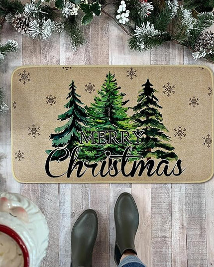 Merry Christmas Door Mat ,Pine Trees Snowflakes Welcome Doormat for Front Door,Non-Slip Winter Xmas Holiday Front Porch Rugs, Indoor Outdoor Entry Doormats Low-Profile Floor Mats,29 x 17 Inch Vanleonet