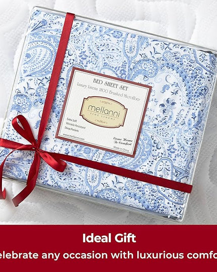 Mellanni Twin Sheets Set - 3 PC Iconic Collection Bedding Sheets & Pillowcases - Hotel Luxury, Extra Soft, Cooling Bed Sheets - Deep Pocket up to 16 inch (Twin, Paisley Blue) - LeafyLoom