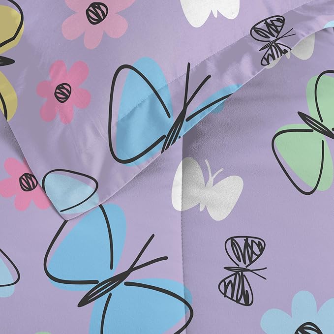 Dream Factory Sweet Butterfly Ultra Soft Microfiber Comforter Set, Purple, Full - LeafyLoom