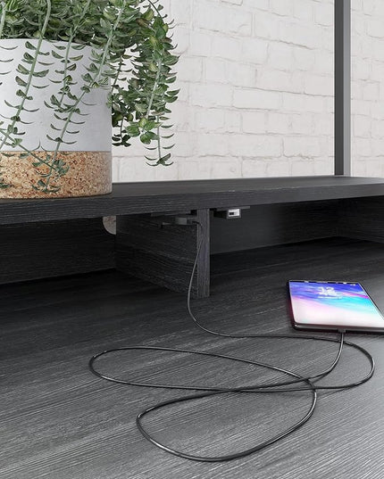 Signature Design by Ashley Yarlow Modern Home Office Writing Desk with Shelf, Black - LeafyLoom
