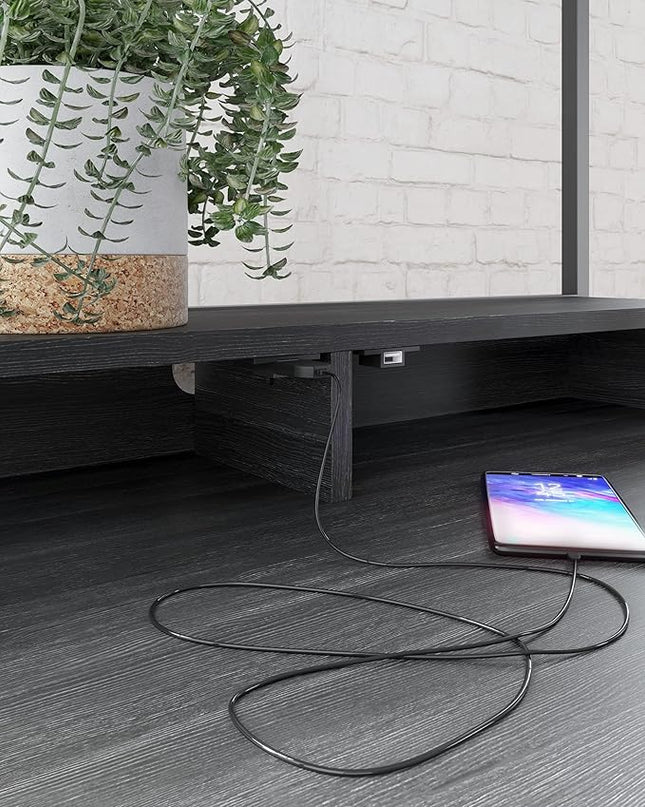 Signature Design by Ashley Yarlow Modern Home Office Writing Desk with Shelf, Black - LeafyLoom