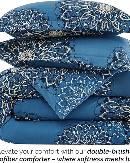 Southshore Fine Living, Inc. Oversized King Comforter Bedding Set, Down Alternative Boho Bedspread, Paisley Floral Comforter, King/California King with 2 Matching Shams, Midnight Floral Blue - LeafyLoom