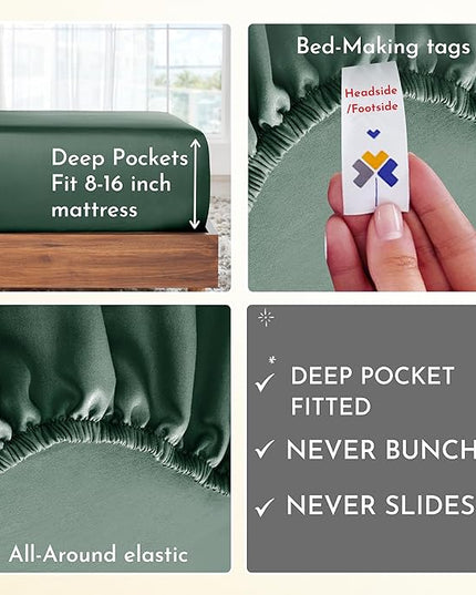 California Design Den Softest 100% Cotton Sheets, Full Size Sheet Sets, 4 Pc, 400 Thread Count Sateen Bedding, Deep Pocket Sheets, Cooling Sheets, Full Size Sheets, Breathable Bed Set (Hunter Green) - LeafyLoom