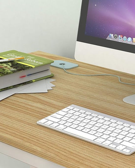 SHW Home Office 55-Inch Large Computer Desk, 24" Deep, White Frame with Oak Top - LeafyLoom