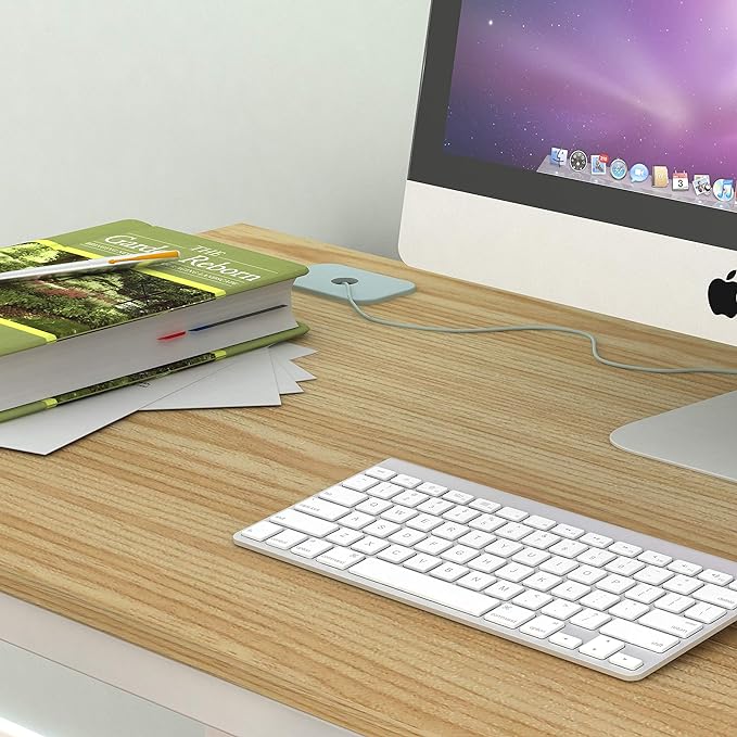 SHW Home Office 55-Inch Large Computer Desk, 24" Deep, White Frame with Oak Top - LeafyLoom