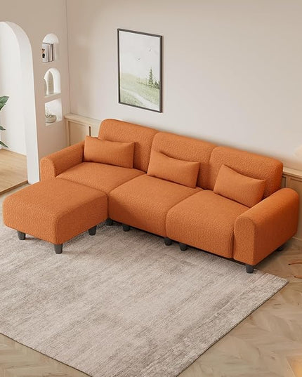 NicBex Sectional Couch Sofa with Lounge Chair Polyester Modern L Shaped Cloud Couch for Living Room Furniture Sets with Waist Pillows, Modular Sofa for Living Room, Bedroom, Apartment, 84.6"L, Orange - LeafyLoom