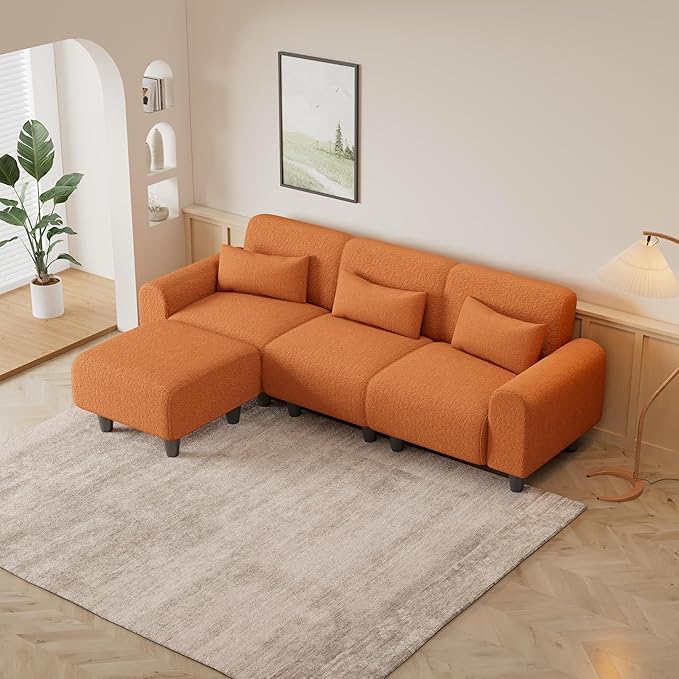 NicBex Sectional Couch Sofa with Lounge Chair Polyester Modern L Shaped Cloud Couch for Living Room Furniture Sets with Waist Pillows, Modular Sofa for Living Room, Bedroom, Apartment, 84.6"L, Orange - LeafyLoom