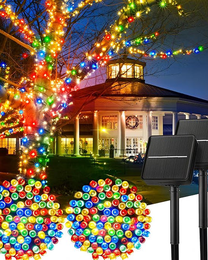 Minetom Christmas Lights Outdoor Solar Powered - 72FT 200 LED Christmas String Lights with 8 Lighting Modes, IP65 Waterproof Solar String Lights for Outside Tree Xmas Party Decoration, Multicolor Minetom