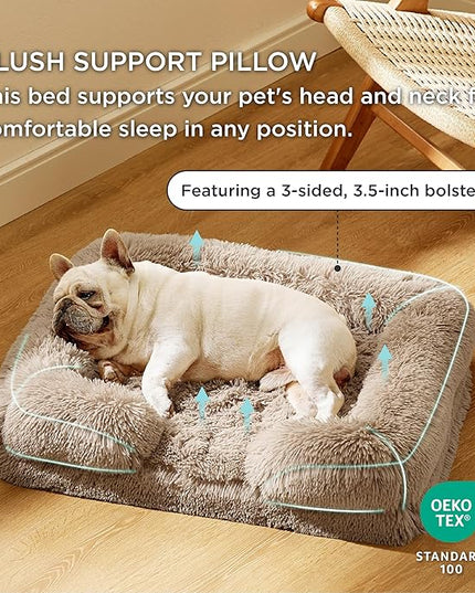 Bedsure Orthopedic Dog Bed for Medium Dogs - Calming Waterproof Dog Sofa Beds Medium, Supportive Foam Pet Couch Bed with Removable Washable Cover, Waterproof Lining and Nonskid Bottom, Taupe BEDSURE