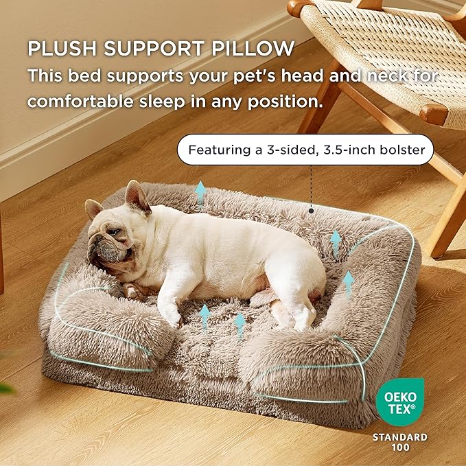 Bedsure Orthopedic Dog Bed for Medium Dogs - Calming Waterproof Dog Sofa Beds Medium, Supportive Foam Pet Couch Bed with Removable Washable Cover, Waterproof Lining and Nonskid Bottom, Taupe BEDSURE
