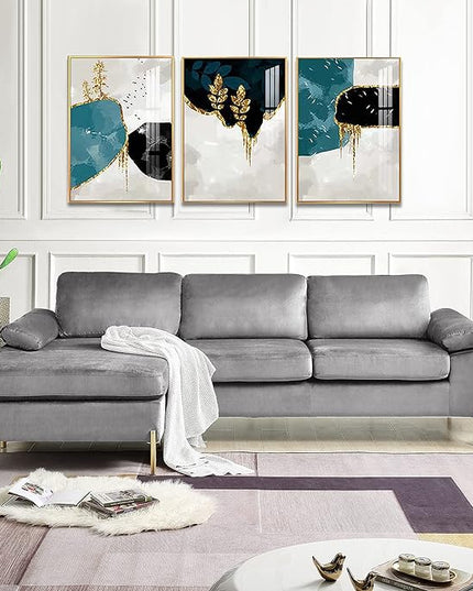 L Shaped Couch with Chaise, Velvet Upholstered Sectional, Metal Leg & Rolled Armrests, Futon Sofa for Living Room, Apartment and Office, Gray, 101.2, Gray1 - LeafyLoom