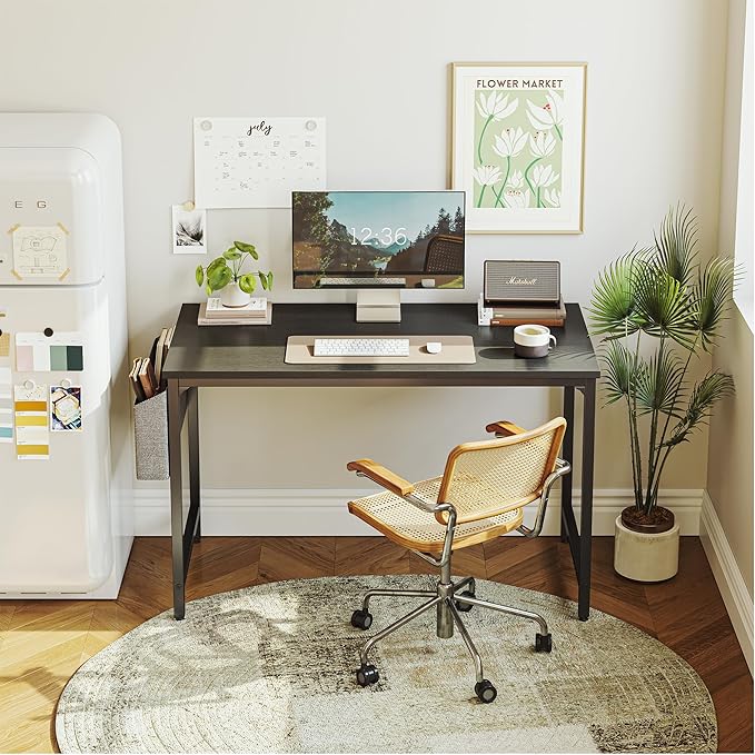 CubiCubi Computer Desk, 63" Study Writing Table for Home Office, Modern Simple Style PC Desk, Black - LeafyLoom