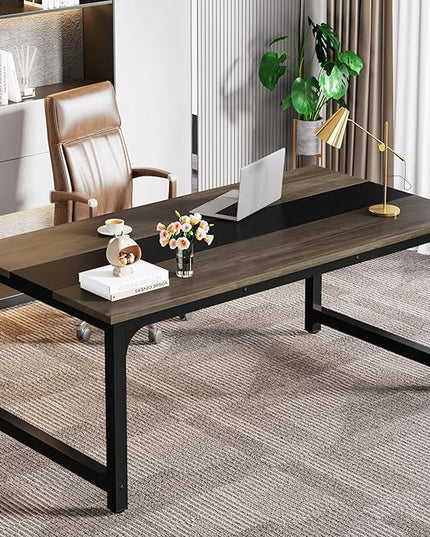 63 Inch Large Executive Office Desk, Simple Computer Workstation with 31.5 inch Extra Wide Desktop for Home Office - LeafyLoom