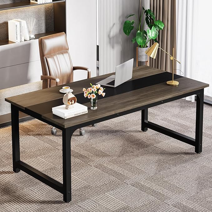 63 Inch Large Executive Office Desk, Simple Computer Workstation with 31.5 inch Extra Wide Desktop for Home Office - LeafyLoom