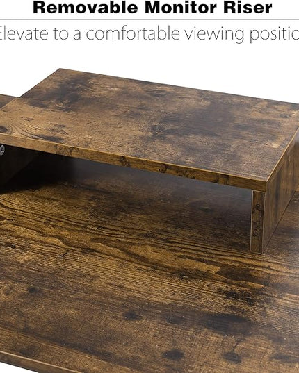 Becko US Computer Desk 63 Inch with Drawer & Storage Shelves, Home Office Desk with Removable Monitor Stand, Writing Gaming Table for Home Office (Rustic Brown) - LeafyLoom