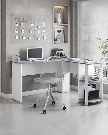 Techni Mobili L Shaped Desk - Modern Computer Desk with Corner Bookshelf & Side Storage Shelves for Home Office Accessories - Elegant, Space-Saving, & Minimalist Executive Table - LeafyLoom
