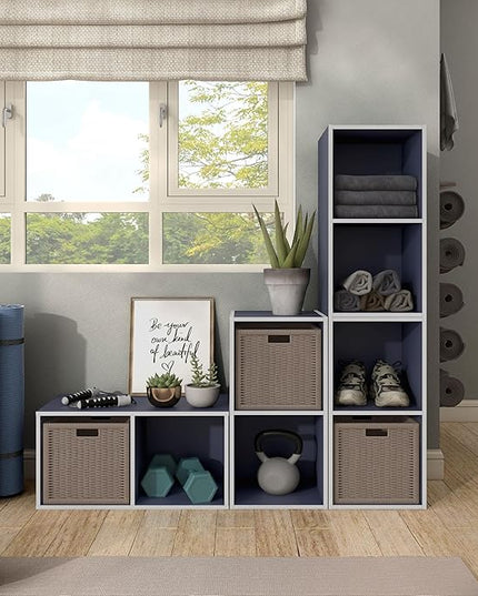 Apexa 2 Cube Storage Organizer Shelves, Stackable Wood Bookcase Fits Cubby Bins for Organization, Dorm Teen Room Decor & Home Office, Steel Blue - LeafyLoom