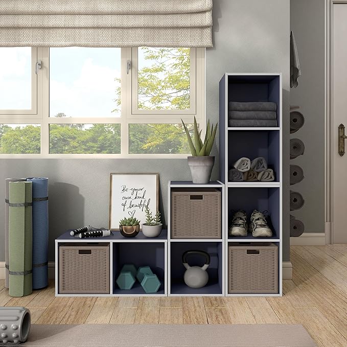 Apexa 2 Cube Storage Organizer Shelves, Stackable Wood Bookcase Fits Cubby Bins for Organization, Dorm Teen Room Decor & Home Office, Steel Blue - LeafyLoom