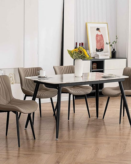 YOUTASTE Dining Chairs Set of 2 Upholstered Mid Century Modern Kitchen Dining Room Chairs Armless Faux Leather Accent Chairs Metal Vanity Lounge Chair with Back for Living Room Bedrooms,Khaki - LeafyLoom