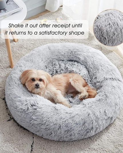 Donut Dog Cuddler Bed Calming, Anti-Anxiety, Warming Cozy Soft Dog Round Bed, Fluffy Faux Fur Plush Dog Cat Cushion bed for Small Medium Dogs and Cats (20"/24"/27"/30") WESTERNHOME