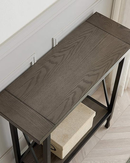 Leick Home 23005 Chisel & Forge Narrow Recliner Side Table with Shelf, Gray/Matte Black - LeafyLoom