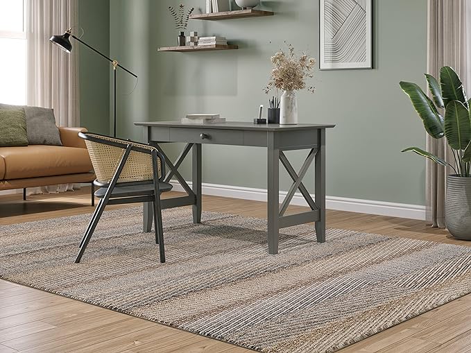 AFI 48" Solid Wood Writing Desk - Sturdy X Design - Home Office Desk with Drawer - Laptop Computer Work Study Table Grey - LeafyLoom