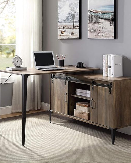 NicBex Laik-DW-00068-DX Desks, 48" W x 48" D x 31" H, Rustic Oak+Black - LeafyLoom
